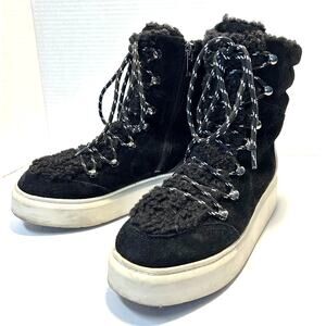 Franco Sarto Leon Faux‎ Fur Leather Suede Lined Winter Boots Women's Size 7